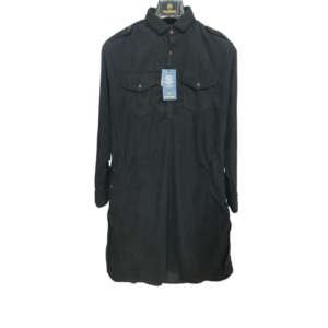 Black Men Coatrise Kurta With White Pajama